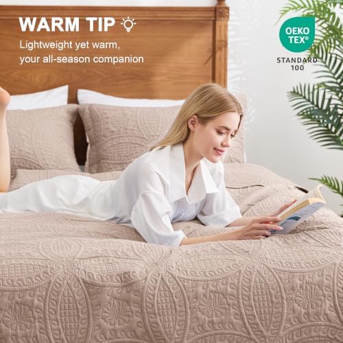 Love's cabin Oversized King Size Quilt Bedding Set Burlwood Bedspreads - Oversized King Lightweight Bedspread Comforter - Coin Pattern Coverlet for All Season - 3 Pieces (1 Quilt, 2 Pillow Shams) - Image 4