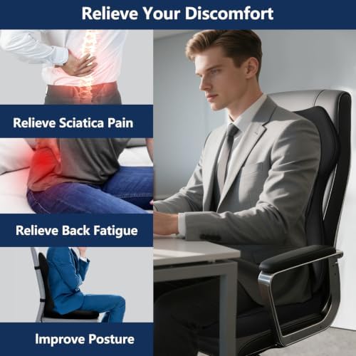 Seat Cushion,Lumbar Support Pillow for Office Chair,Ergonomic Memory Foam Back Support Pillow, High Density Foam Chair Cushion for Sciatica Pain Relief Coccyx Pad for Chair,Car,Desk,Grey - Image 3