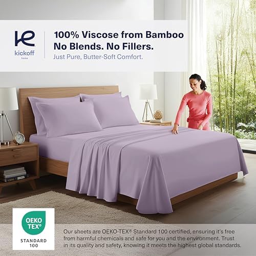 Kickoff Viscose Bamboo Sheets Queen Size 4-pc 100% Organic Bamboo Viscose Bed Cooling Sheets Queen Size Set Cool Bedding for hot Sleepers Sheet Set - Gift Ready Packaging (Lavender, Q) - Image 3