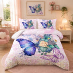 Nttopship Dream Purple Butterfly Comforter Set King Size for Adults 3Pcs,Flowers and Watercolor Butterflies Comforter for All Season Room Decor with 1 Comforter and 2 Pillow Case by Nttopship
