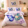 Nttopship Dream Purple Butterfly Comforter Set Twin Size for Adults 3Pcs,Flowers and Watercolor Butterflies Comforter for All Season Room Decor with 1 Comforter and 2 Pillow Case by Nttopship