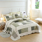 vctops Farmhouse Green 3 Piece Patchwork Quilted Set Floral Embroidery Cotton Bedding Set Lightweight Reversible Bedspread Coverlet 1 Quilt + 2 Pillow Shams (Green Floral,91"x98") - Image 3