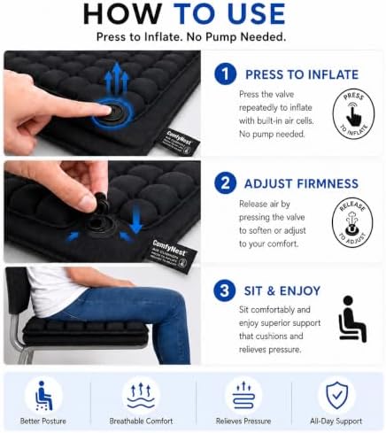ComfyNest Inflatable Air Cell Seat Cushion for Airplane, Office Chair, Car - Image 4