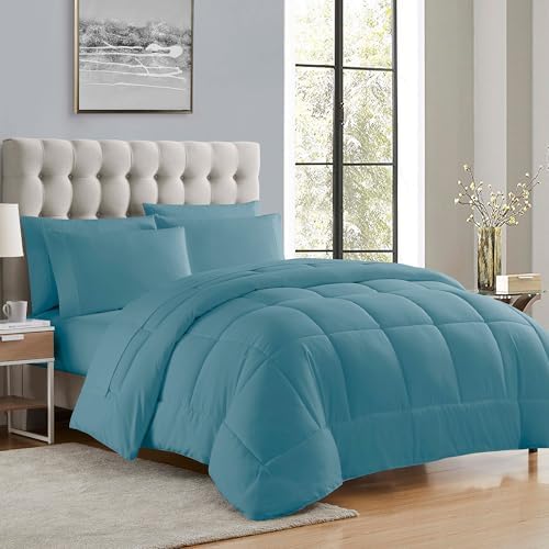 Sweet Home Collection 5 Piece Comforter Set Bag Solid Color All Season Soft Down Alternative Blanket & Luxurious Microfiber Bed Sheets, Misty Blue, Twin by SweetHomeCollection