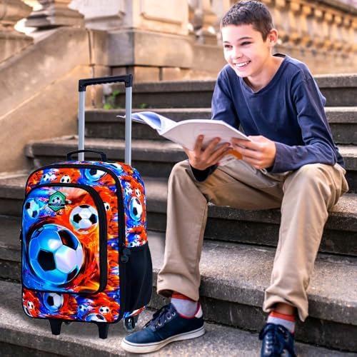 Kids Luggage for Boys 18", Carry on Suitcase with Wheels Soccer Red - Image 2