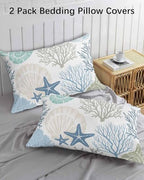 DecorLovee Coastal Pillow Cases Standard Size Set of 2 - Microfiber Bed Throw Pillow Covers, Blue Teal Coral Summer Beach Starfish Decorative Lumbar Pillow Cover with Envelope Closure for Sofa/Travel - Image 3