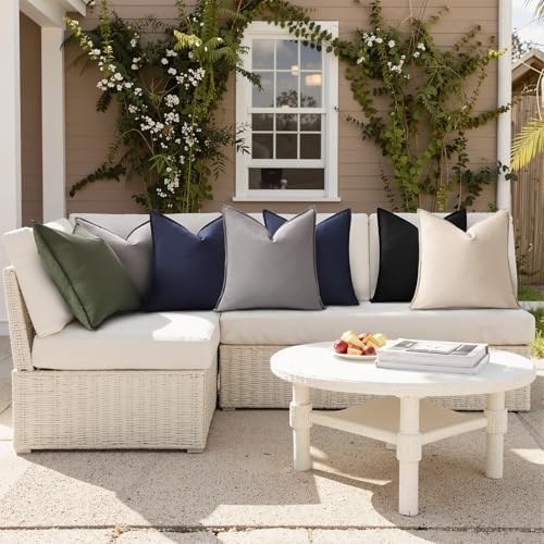 decorUhome Outdoor Waterproof Faux Linen Throw Pillow Covers 22x22 Set of 2 - Image 4