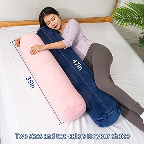 1 MIDDLE ONE Body Pillow, Bolster Pillow with Removable Velour Cover, Long Round Roll Cylinder Pillow for Bed, 35" x 7.87", Pink - Image 2