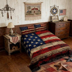 Castle Fairy American Flag Quilt Set Full Size, Brown Wooden Board Country Retro Farmhouse Natural Style Comforter Set for Girls Teens Bedroom Present, Microfiber Bedding Set with 2 Pillowcases - Image 2