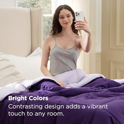 Bedsure Comforter King Size Duvet Insert Bedding Quilte, Purple/Pale Purple - Image 6