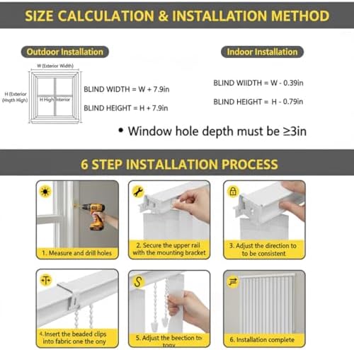 Vertical Blinds Window Shades for Sliding Glass Doors 42" 45" 48" 50" 52" 60" 72" 80" 86" 88" Blackout Door Shades Cordless Light-Filtering Fabric Window Blind for Home or Office(White) - Image 7