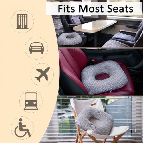 Hshbxd Donut Pillow for Tailbone Pain Relief, Wheelchair Cushion for Hemorrhoids and Bed Sores, Pregnancy, Donut Pillow Suitable for Office, Long Travel, Car and Home Sofa (Checkerboard – Light Gray) - Image 3