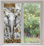 Window Privacy Film Frosted, Elephant Non-Adhesive Static Cling Window Tint, Tropical Flowers Palm Leaves Leopard Prints Insulated Windows Frosted Films for Living Room, 35.4 x 78.7 Inches by Unknown