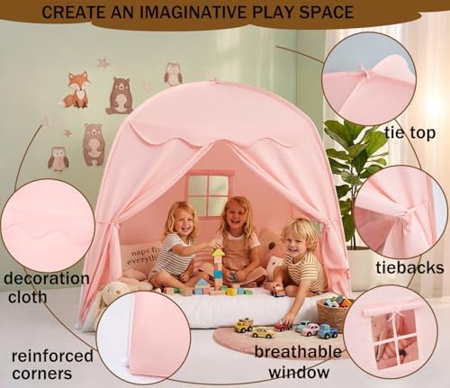 Akiky Large Teepee Tent for Kids with Lights Portable Bed Canopy Tent Foldable Teepee Canopy Playhouse Inside Canopy Bed for Playroom(Pink) - Image 3
