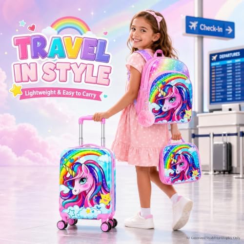 5PCS Kids Luggage Girls Suitcase Set, 16" Hardside Carry-on Unicorn - Image 2