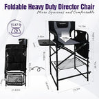 Tall Folding Directors Chair with Side Table 30.71" Seat Height Foldable Camping Chair Bar Stool for Makeup Artist Face Painting with Footrest and Storage Pocket Supports 350LBS - Image 3