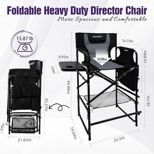 Tall Folding Directors Chair with Side Table 30.71" Seat Height Foldable Camping Chair Bar Stool for Makeup Artist Face Painting with Footrest and Storage Pocket Supports 350LBS - Image 3
