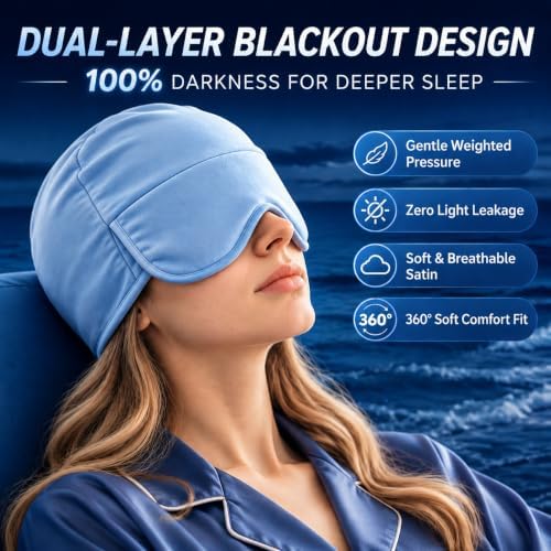 Weight-ed Eye Mask for Sleeping, 100% Blackout Satin Eye Mask, Gentle Pressure Comfort for Deep Sleep,360°Full Coverage Hat-Style Design,Perfect for Sleep, Travel, Naps & Relaxation - Image 3
