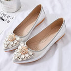 KUNWFNIX Women's Ballet Flats Foldable Classic Crown Rhinestone Slip On Bowknot PU Leather Faux Suede Pointed Toe Comfort Flat Casual Dress Shoes - Image 3