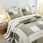 vctops Farmhouse Green 3 Piece Patchwork Quilted Set Floral Embroidery Cotton Bedding Set Lightweight Reversible Bedspread Coverlet 1 Quilt + 2 Pillow Shams (Green Floral,91"x98") - Image 4