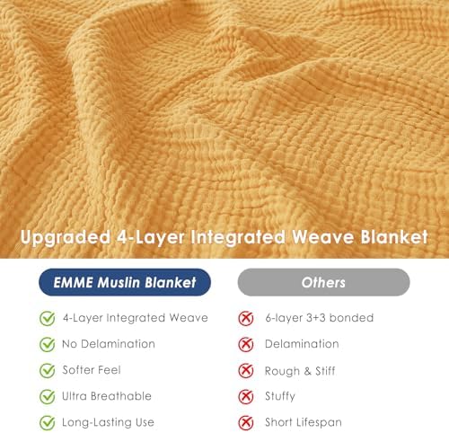 EMME Muslin Cotton Blanket Adults Heather Yellow Throw XL 50"x70" - Image 5