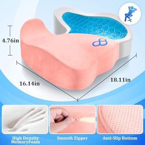 CushyOasis Seat Cushion, Gel Memory Foam Office Chair Cushions, (Pink) - Image 5