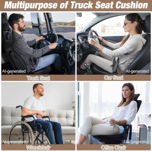 MYFAMIREA Truck Seat Cushion, Memory Foam Trucker Seat Cushion for Truck Driver Long Sitting with Adjustable Strap, Back Support and Pain Relief for Trucker Driving Office Chair and Pain, Black - Image 3