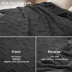 PHF Soft Sherpa Fleece Blanket King, Tufted Jacquard, 03-Dark Grey - Image 4