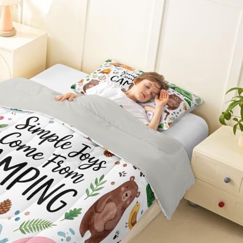 Erosebridal Cute Camping Theme Full Bedding Set for Kids, RV Camper Travel Trailer Bed Comforter Sets for Girls Boys Teen, Forest Themed Bear Quilt Duvet Set, Camping Lovers Gifts Room Decor - Image 7
