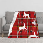 Christmas Reindeer Plaid Flannel Fleece Throw Blanket - Image 3