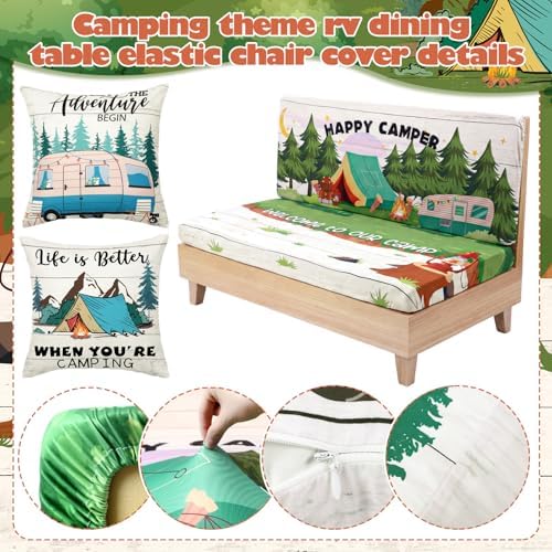 Geyoga 6 Pcs Happy Camper Rv Dinette Cushion Covers Stretch Washable Rv Cushion Covers Camper Accessories for Campers Car Bench, 2 Pillowcase, 2 Backrest and 2 Bench Replacement - Image 6