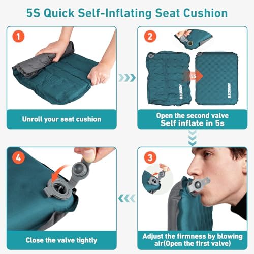 Inflatable Seat Cushion, Self Inflating Compact Stadium Seat Cushion (Blue-2pack) - Image 4