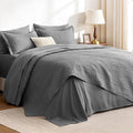 Love's cabin Queen Quilt Set Grey, Bed in a Bag Queen Size Bedding 7 Pieces, Ultrasonic Embossed Coin Pattern Comforter, Lightweight Bedspreads for All Seasons Quilt with Sheets, Pillowcases & Shams by Lovescabin