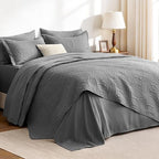 Love's cabin King Quilt Set Grey, Bed in a Bag King Size Bedding 7 Pieces, Ultrasonic Embossed Coin Pattern Comforter, Lightweight Bedspreads for All Seasons Quilt with Sheets, Pillowcases & Shams by Lovescabin