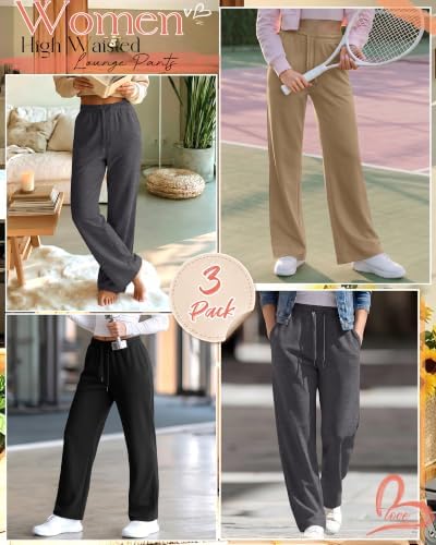 3 Pack Women's Wide Leg Baggy Sweatpants with Pockets - Image 3