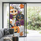 Window Privacy Film Frosted, Pumpkins Halloween Non-Adhesive Static Cling Window Tint, Black Horror Purple Floral Botanical Insulated Windows Frosted Films for Living Room, 35.4 x 78.7 Inches - Image 2