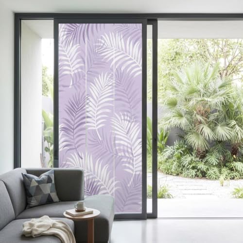 Window Privacy Film Frosted, Purple Botanical Non-Adhesive Static Cling Window Tint, Summer Palm Leaves Foliage Tropical Insulated Windows Frosted Films for Living Room, 35.4 x 78.7 Inches - Image 2
