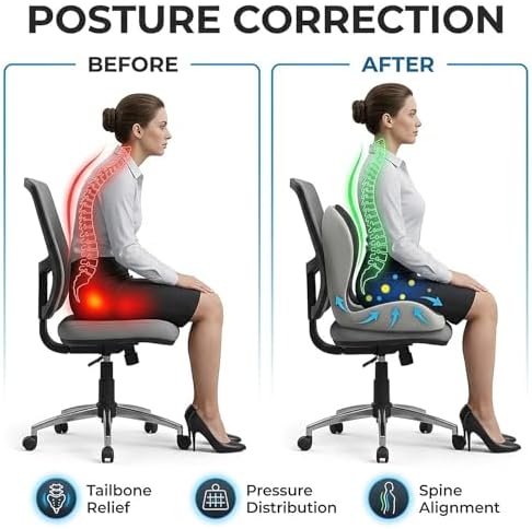 Seat Cushion and Lumbar Support for Office Chair & Car Seat, Memory Foam Ergonomic Design for Long Sitting, Sciatica Support & Tailbone Pressure Relief - Image 3