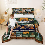 Erosebridal Camping Themed Full Size Bedding Set for Kids, Outdoor RV Bunk Camper Comforter Sets for Girls Boys, Forest Bear Rustic Mountain Bed Set Quilt, Camping Lover Gifts Bedroom Decor - Image 2