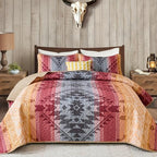 Dintszyayue Bohemian Quilt Set King, 3 Pcs Red Aztec Parttern Bedspread by Dintszyayue