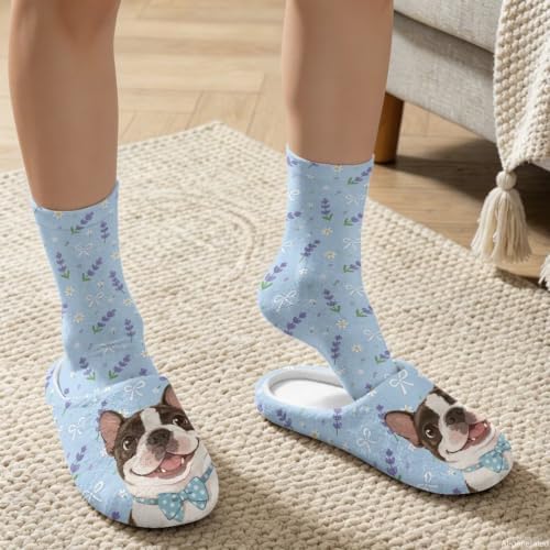 Womens Fuzzy Slipper with Socks Warm Cozy House Slipper and Socks Set Plush Winter Shoes for Indoor - Image 4