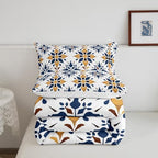 Erosebridal Mexican Style Full Bedding Set,Talavera Tile Ethnic Comforter Set for Kids Adults,Colorful Boho Floral Duvet Insert,Navy Blue Orange Geometric Bedroom Decor with 2 Pillowcases - Image 7