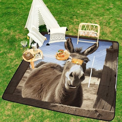 Funny Donkey Picnic Blanket 200x200cm, Foldable 2-in-1 Picnic Mat and Tote Bag Portable Waterproof Beach Mat Sandproof Outdoor Blanket for Park, Hiking, Beach, Camping, Travel - Image 6