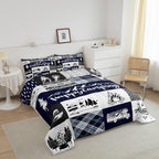 Camping Adventure Comforter Set King Size,RV Camper Accessories for Travel Trailers Bedding Set All Season Quilt Set,Rustic Blue Plaid Boho Aztec Exotic Microfiber Polyester Down Comforter - Image 3