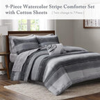 Madison Park Essentials Full Comforter Set, Bed in a Bag, Watercolor Print Coastal Comforter & Chambray Cotton Sheet Set, All Season Bedding Set, Saben, Black Full (78 in x 86 in) 9 Piece - Image 2