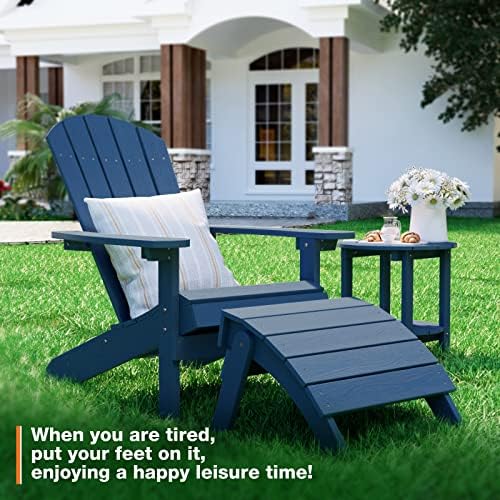 YEFU Folding Adirondack Ottoman Outdoor Set of 2, Navy Blue - Image 2