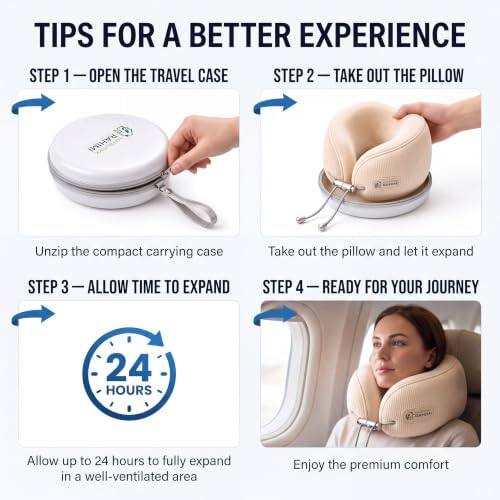 Travel Pillows for Sleeping, Memory Foam Travel Pillow, Firm Travel Pillow with 360° Neck Support, Ice Silk Cotton Cover, Adjustable Traveling Pillow with Carry Case, Beige - Image 7