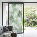 Window Privacy Film Frosted, Sage Green Palm Trees Tropical Non-Adhesive Static Cling Window Tint, Summer Beach Botanical Insulated Windows Frosted Films for Living Room, 35.4 x 78.7 Inches - Image 2