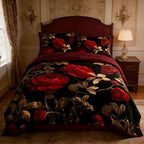 CCoutueChen Vintage Floral Full Size Bed in A Bag for Girls, 7Pcs Burgundy Comforter Set for Gothic Bedroom Decor, Black Floral Quilted Bedding with 2 Pillowcases, 79"x90" - Image 3