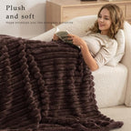 Exclusivo Mezcla Striped King Size Fleece Blanket for Bed, Coffee - Image 2
